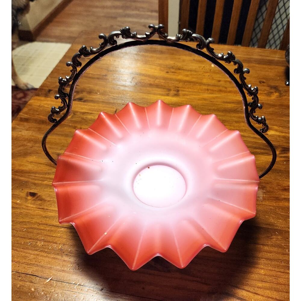 Antique New Haven Bride’s Basket Pink Cased Glass Quad Plate #537 Matched Set